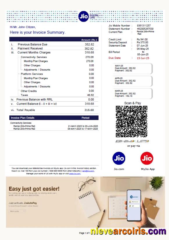 India Jio Digital Life utility bill, version 2
